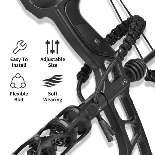 SPG Archery Bow Wrist Sling - Bow Wrist Strap with Stabilizer Quick Disconnect, Compound Bow Wrist Sling Adjustable Bow Strap for Recurve Compound Bow Hunting Targeting Accessories (Black)