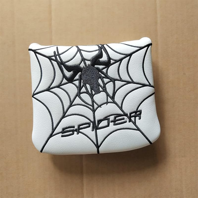 White Spider Embroidery Golf Putter Head Cover with Magnetic Closure