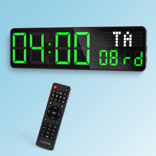 Gym Timer, 12'' Digital Wall Clock with Seconds Date for Home Gym, 5 Display Modes |4 Alarms | Remote Control Interval Workout Countdown Timer/Stopwatch for Classroom Office Living Room