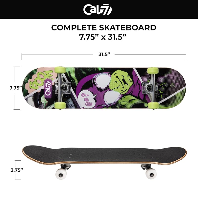 7.75" Complete Standard Skateboard Deck – 7-Ply Maple, 99A Wheels, 5" Trucks, ABEC 7 Bearings, Pre-Applied Grip Tape