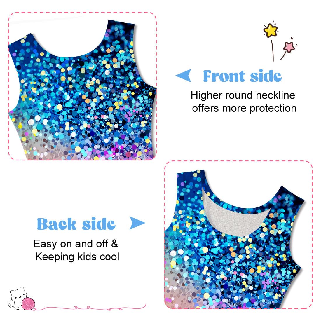 Funnycokid Gymnastics Leotards for Girls Sparkly Outfits Dance Clothes Unitards with Shorts, Diamond Blue Light Pink, 9-10 Years