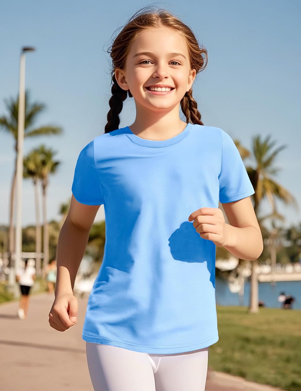 KEREDA Girls Athletic Shirts Quick Dry Short Sleeve Crew Neck T Shirts, Summer UPF 50+ Tee Tops for Teen Girls 3 Pack