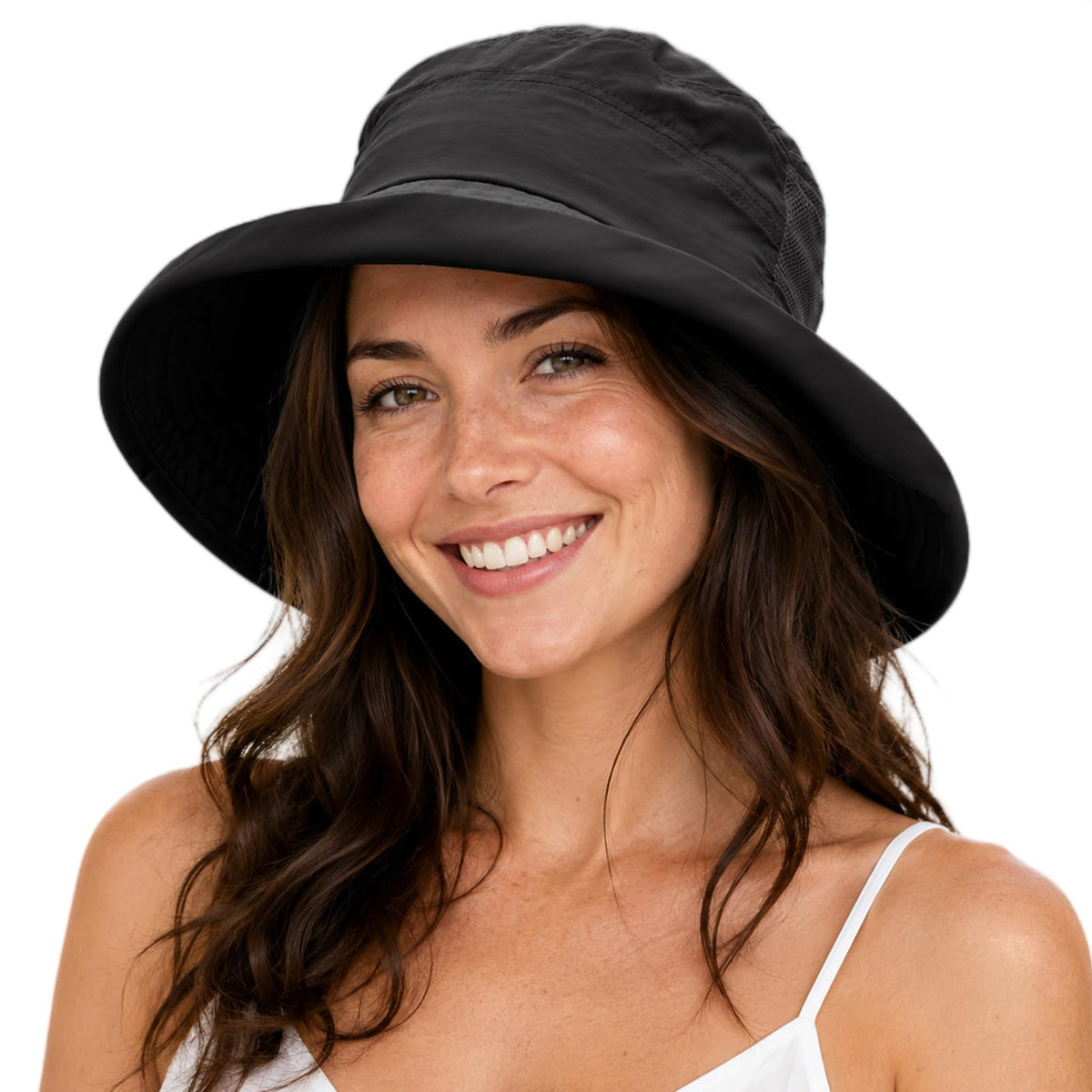 TOP-EX UVCoolix UPF 50+ Wide Brim Ponytail Sun Hat - Black, L/XL