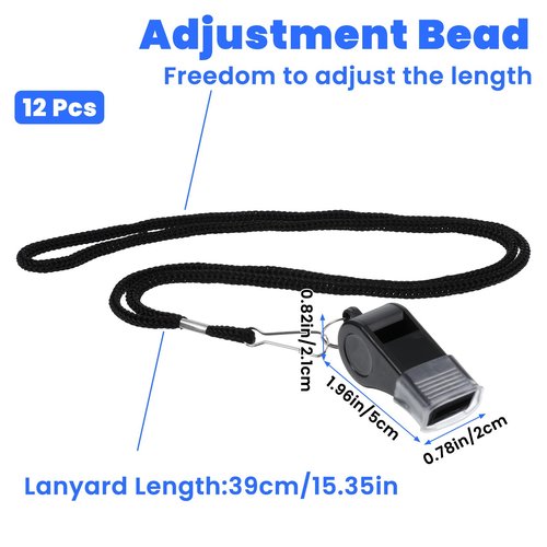 YBEATY 12PCS Whistles Black Plastic Sport with Lanyard Loud Crisp Sound Sport Whistles Lifeguard Ref Coaches Handheld Whistle for Adults Teachers Coaches Referees Officials Emergency Outdoor Soccer