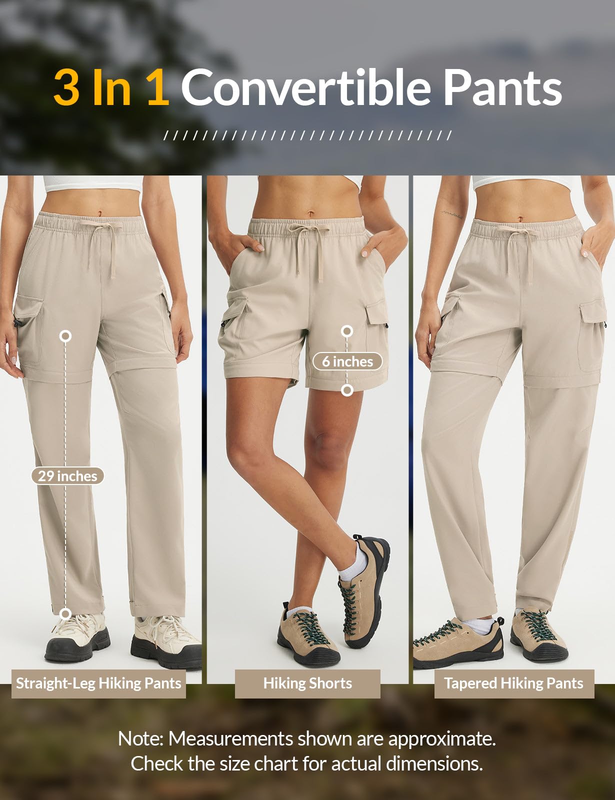 baleaf Women's Hiking Pants 29'' Convertible Zip-Off Pants with 6 Pockets Water Resistant Lightweight Quick Dry UPF 50+ Khaki L
