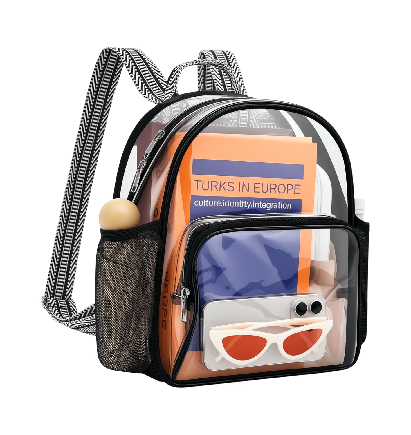 Lyingflat Clear Bag for Stadium Events 12x12x6 Small Clear Backpack Stadium approved for Festival Concert Sport Events Work Travel, Black Guitar