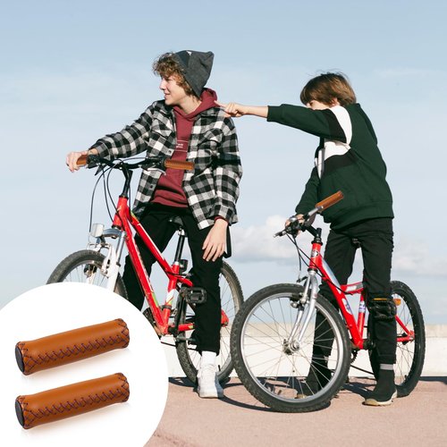 Bicycle Handlebar Grips, PU Leather Bike Grips Handlebar, Hand-Stitched Bike Handles Replacement Fits Most Mountain, MTB, BMX
