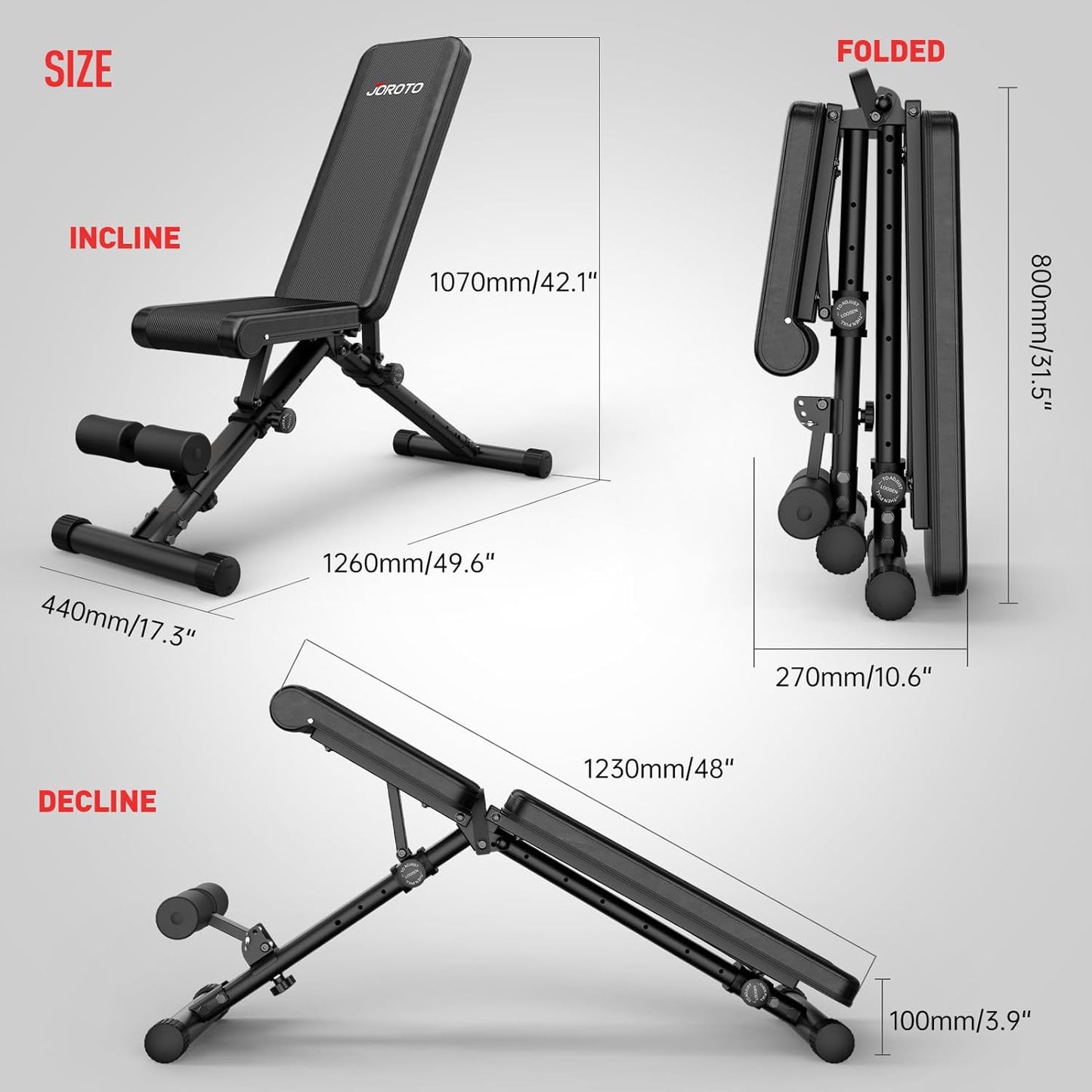 JOROTO MD35 Adjustable Weight Bench 8x4x3x2 Positions- 700 Pounds Load Foldable Strength Training Benches for Full Body Workout Bench Press (With Fast Auto-lock Adjustments)