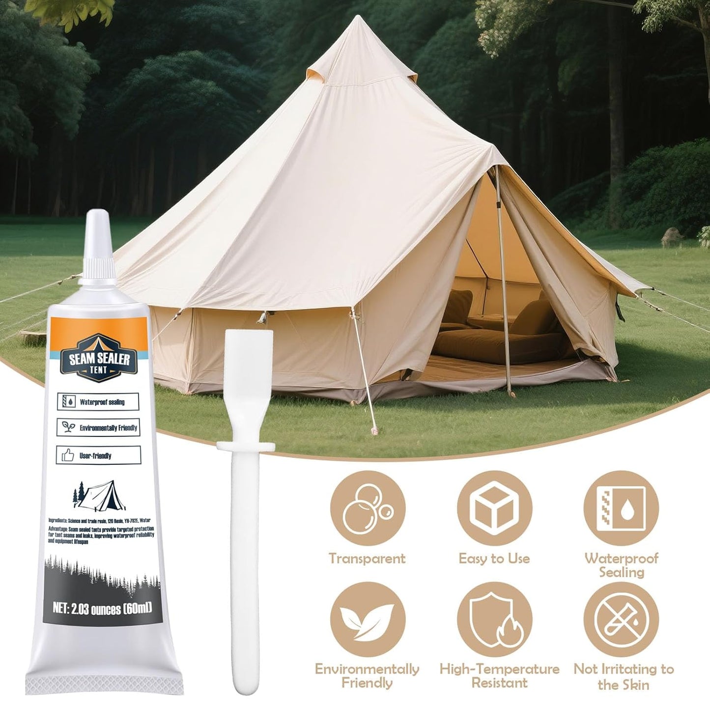 120ml Tent Seam Sealer, Repair Damaged/Seam Sealer Tent Fabric, Restore The Waterproof Barrier, for Camping/Hiking/Outdoor Gear - Clear