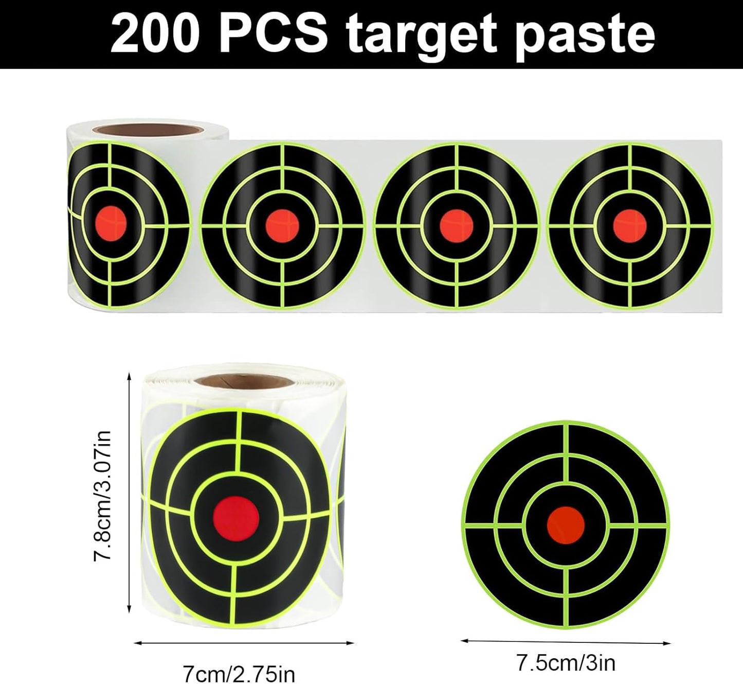 3 Inch Splatter Targets - 200 Pcs Reactive Paper Target Stickers for Archery & Bow Shooting Practice