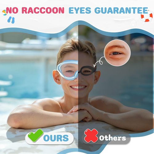 Zoomsnail Kids Swim Goggles 2 Pack, Anti-Fog Anti-UV Wide View Swimming Goggles for Kids 3-15