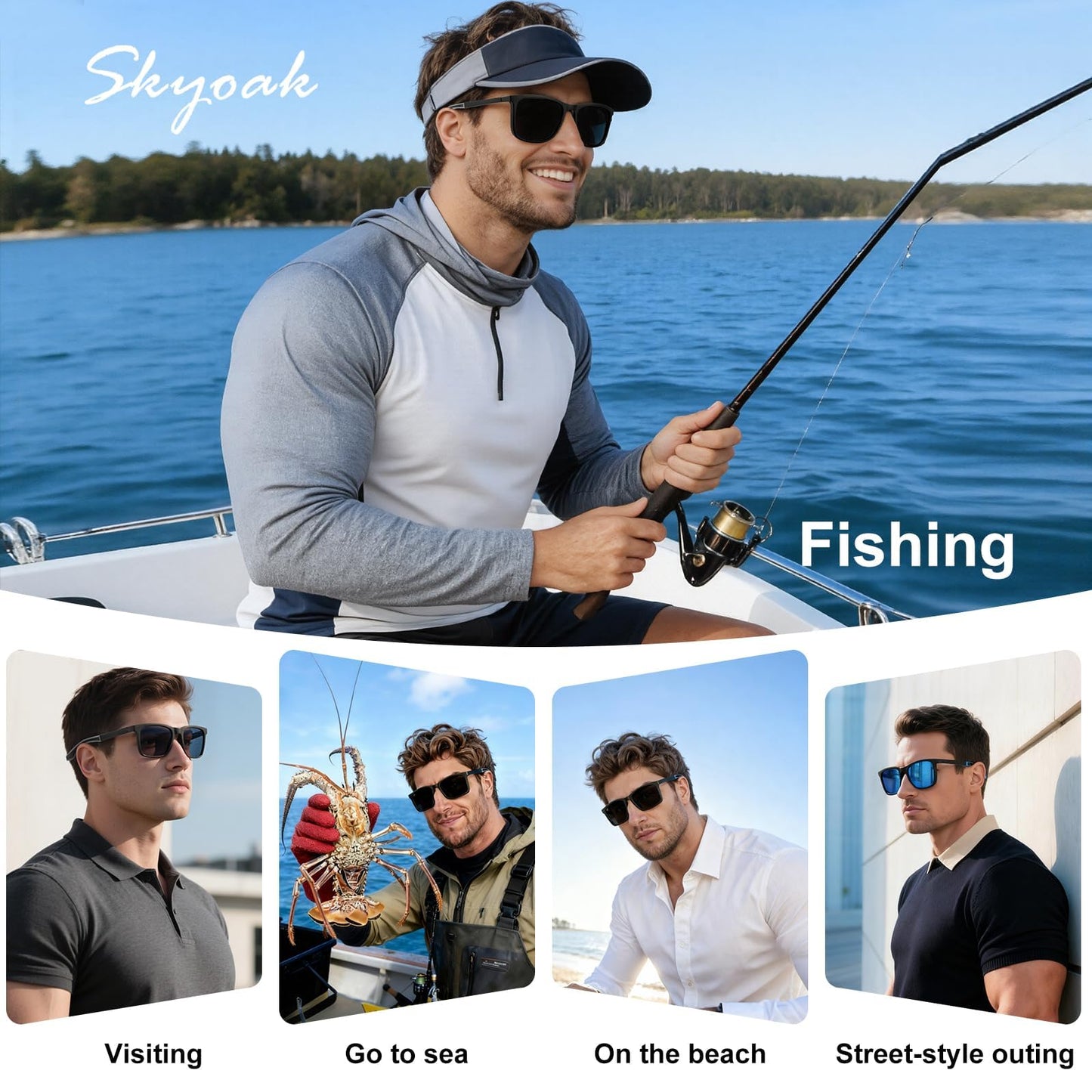 SKYOAK Premium Large 158MM XXL Polarized Sunglasses for Men Women, Scratch/Saltwater Resistant/Oleophobic Coating Lens Sun Glasses TR Frame Stylish Oversized Shades (2 Pack, Ocean & Mercury)