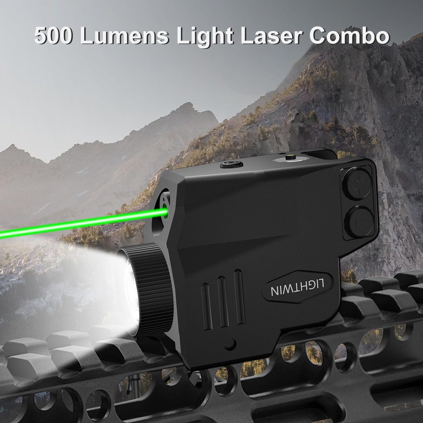 Magnetic Rechargeable 500 Lumens Pistol Light Laser Combo, Green Laser Beam, Strobe & Steady Function for Tactical Flashlight with Picatinny Rail