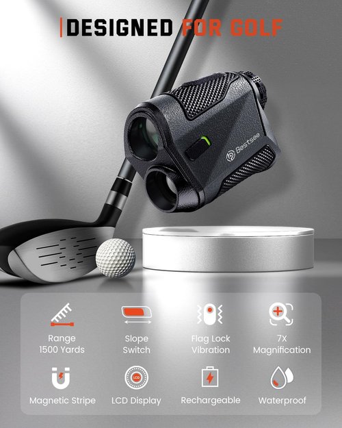 Bestsee Golf Rangefinder with Slope - 1500 Yards Laser Range Finder Golf for Hunter,High-Precision Flag Pole Locking Vibration,7X Magnification, USB-C Rechargeable Rangefinders Magnet Strip
