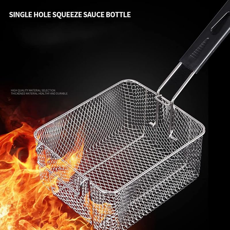 Stainless Steel Square Fry Basket with Foldable Detachable Handle, 8-Inch (21 cm) - Food Grade, Rust-Resistant