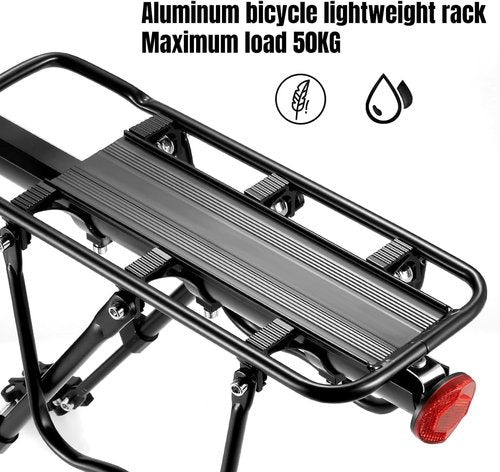 Bike Rear Rack - Universal Rear Cargo Rack for 50kg/110lbs Bikes&Ebikes 24"-29" Aluminum Alloy Adjustable Bike Rack Carrier for Heavy Cargo&Luggage Load