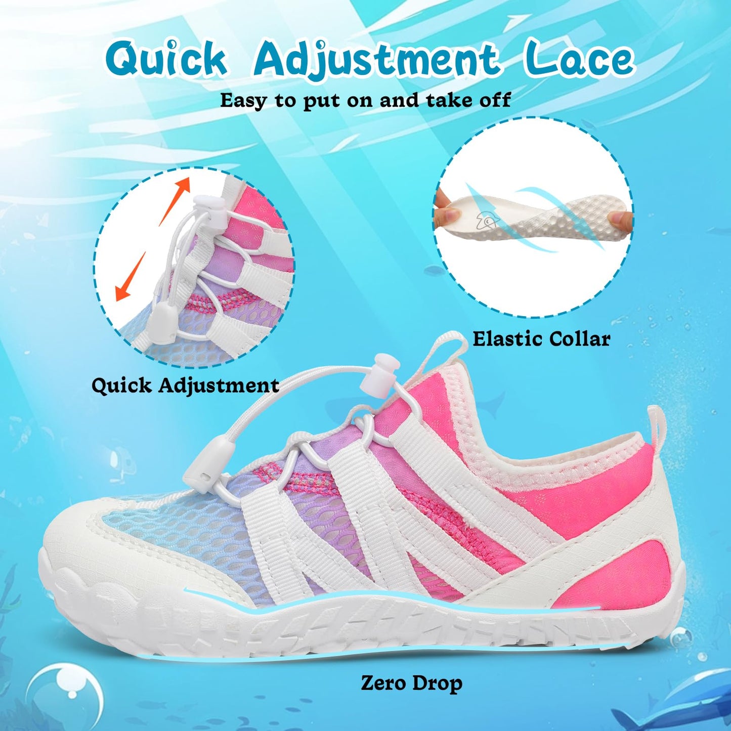 LeIsfIt Kids Water Shoes Boys Girls Wide Barefoot Swim Shoes Quick Dry Aqua Socks with Non-Slip Sole for Beach Pool Surf Hiking Colorful 2 Big Kid