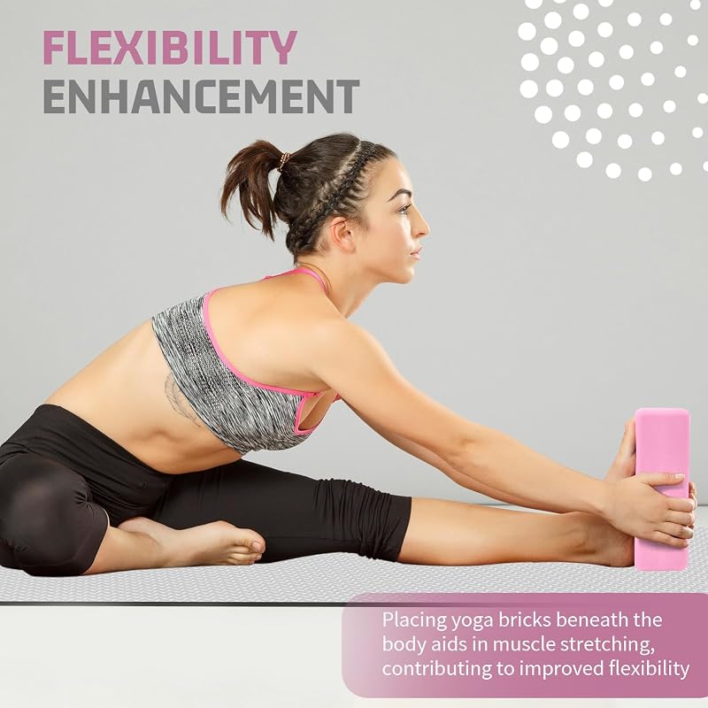 Light Pink 2 Pack Yoga Blocks 3x6x9 in Rounded Edges Non-Slip EVA Foam