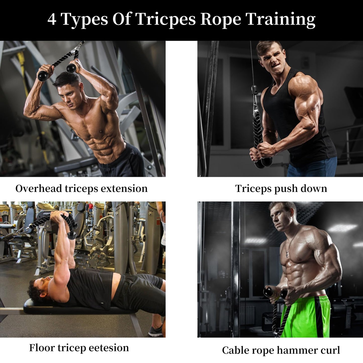 AWEFRANK Deluxe Tricep Rope Pull Down Cable, 27 & 36 Inch Rope Length, Easy to Grip & Non-Slip Cable Attachment for Gym Workout Exercise