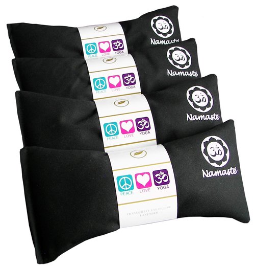 Happy Wraps Lavender Eye Pillows - Yoga Eye Pillows Namaste Hot Cold Aromatherapy for Stress, Meditation, Spa, Relaxation Gifts - Made in USA Set of 4 - Black Cotton