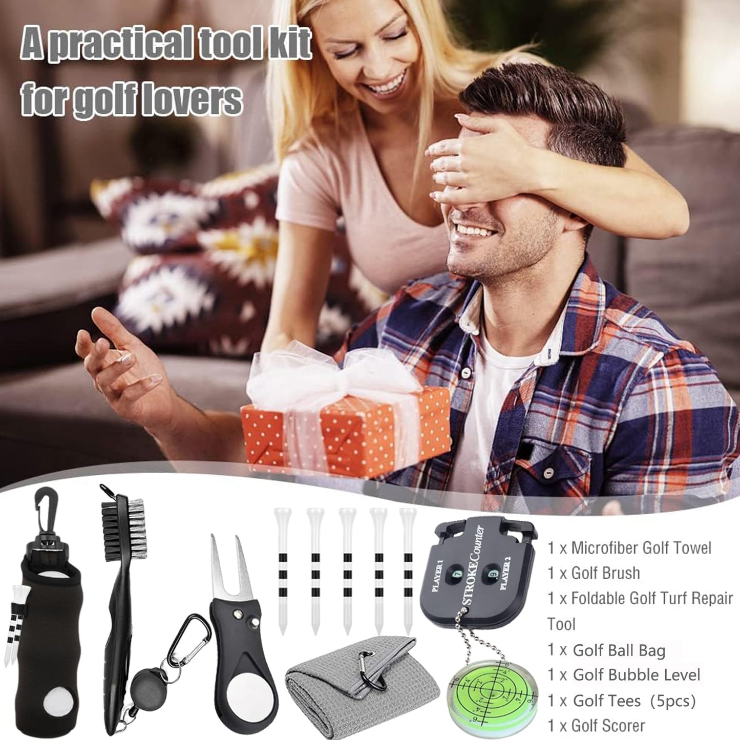 karamagic 11 Pcs Golf Accessories Kit, Include Golf Tees Golf Towel Golf Ball Bag with Hook Cleaner Brush Golf Ball Marker Golf Divot Tool Golf Score Counter