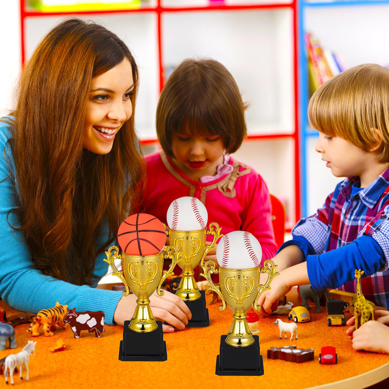 Garneck 3 Pack 7-Inch Golden Trophy Award Set: Small Plastic Trophy Cups with Base for Kids Sports School Events Game Nights and Celebrations Fun Trophies for Recognition Rewards Party Favor