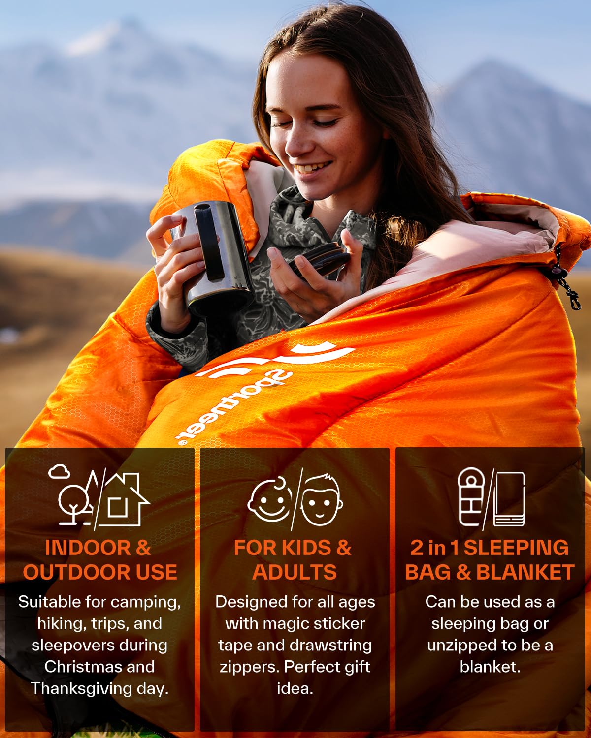 Sportneer Sleeping Bag for Adults, 3 Season Lightweight Camping Sleeping Bag, 50°F–68°F Rated Warm Weather for Backpacking Hiking, 87" x 33.5", 3.3 lbs, with Storage Bag