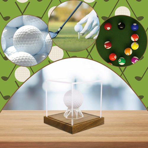 Hooqict Golf Ball Display Case Clear Acrylic Golf Ball Memorabilia Display Case with Wood Base and Ball Holder Stand Showcase Cube Single Golf Collection Box
