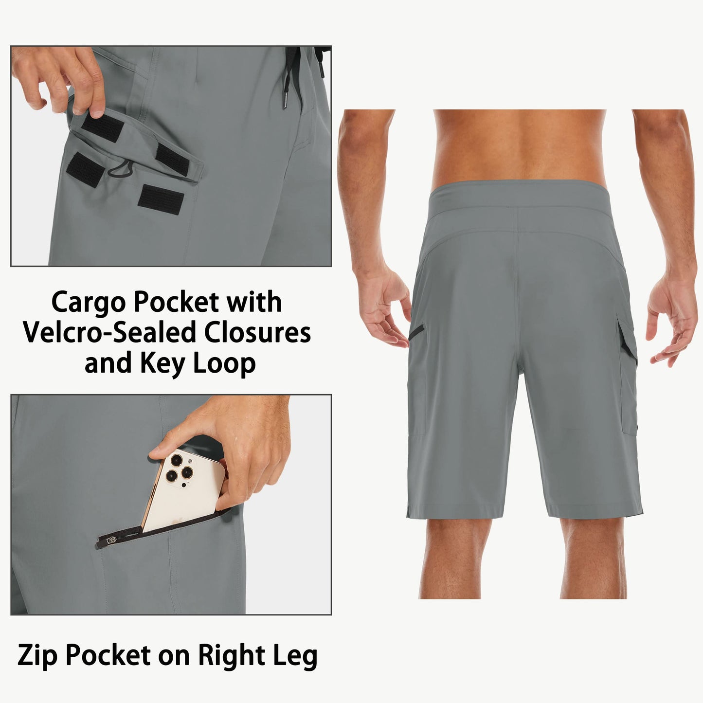 MIVEI 22" Men's Board Shorts Swimwear No Mesh Lining - Long Swim Trunks Surf Shorts Bathing Suit with Zipper Pocket UPF50+