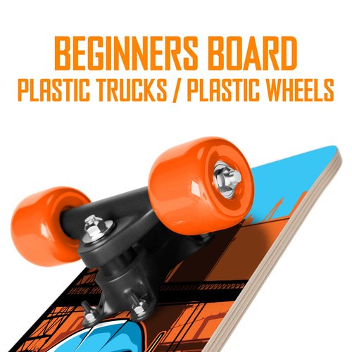 RUDEBOYS 17 Inch Mini Wooden Cruiser Graphic Beginner Skateboard (Robot Design)