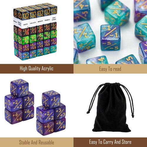 FIGURESLAB 65PCS MTG Dice Keywords Counters Bulk Ability MTG Tokens, Shield Life Counter 6 Sided Dice Set for Magic Card, CCG Creature Stats TCG Cards Gaming Accessories