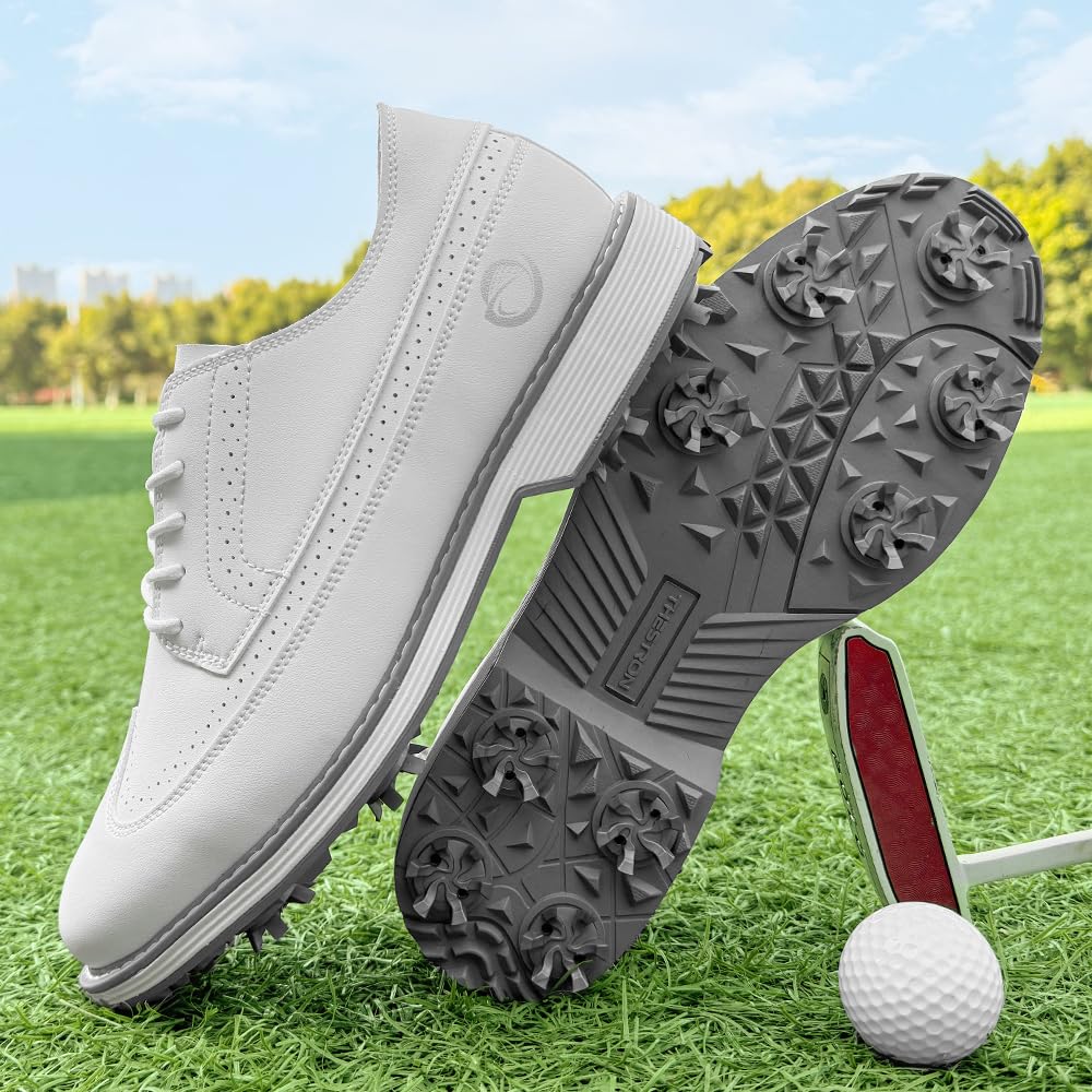 Ifrich Men's Professional Golf Shoes Man Spikes Golf Sneakers Male Golf Footwears Men Golf Walking Training Shoes (White,11)
