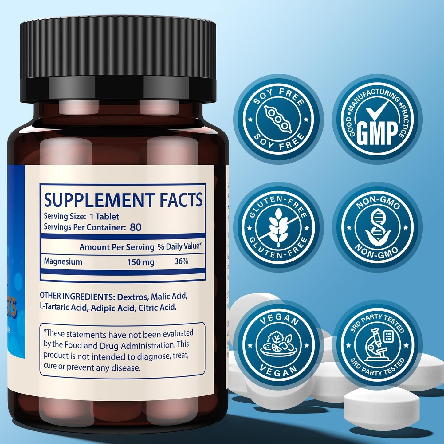 Hydrogen Water Tablets 150mg Magnesium – 10 PPM Molecular Hydrogen Tablets for Drinking Water, Supports Healthy Aging, Cellular Energy, Recovery & Brain Health – GMO-Free & Gluten-Free, 80 Tablets