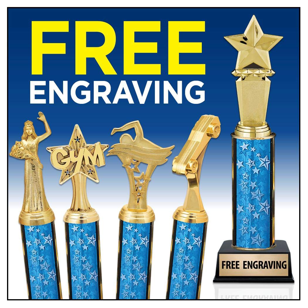 12" Cycle Motorcross Bikes Trophies - Custom Engraved Cycling Pink and Silver Star Column Trophy Awards