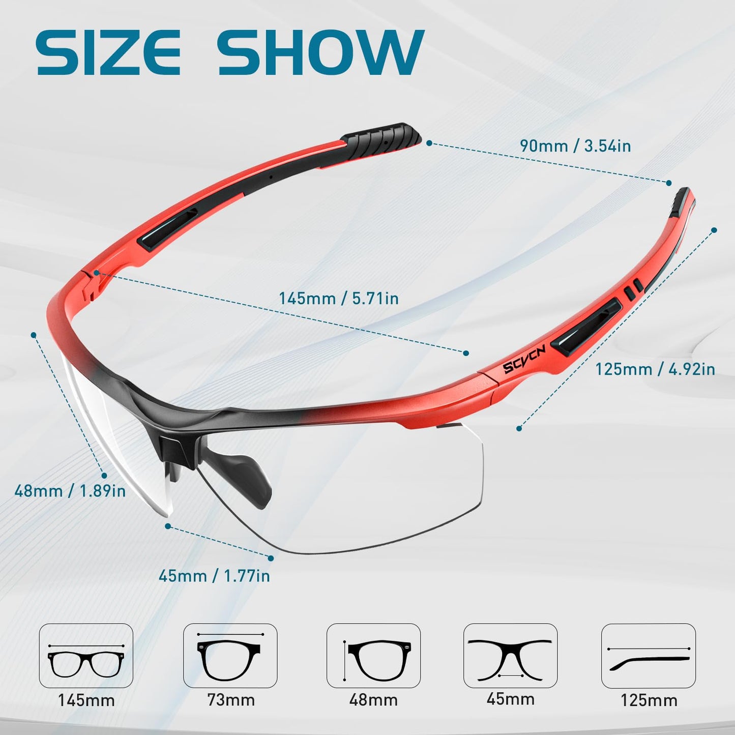 SCVCN Photochromic Sport Sunglasses Cycling Clear Glasses Men Women UV400 Protection MTB BMX Fishing Running Riding Golf Driving Bike Softball Baseball 08