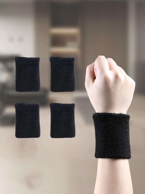 4 Pcs Sports Wrist Guards, Non-Slip Wrist Sweatbands, Lightweight Sports Wristbands, Black