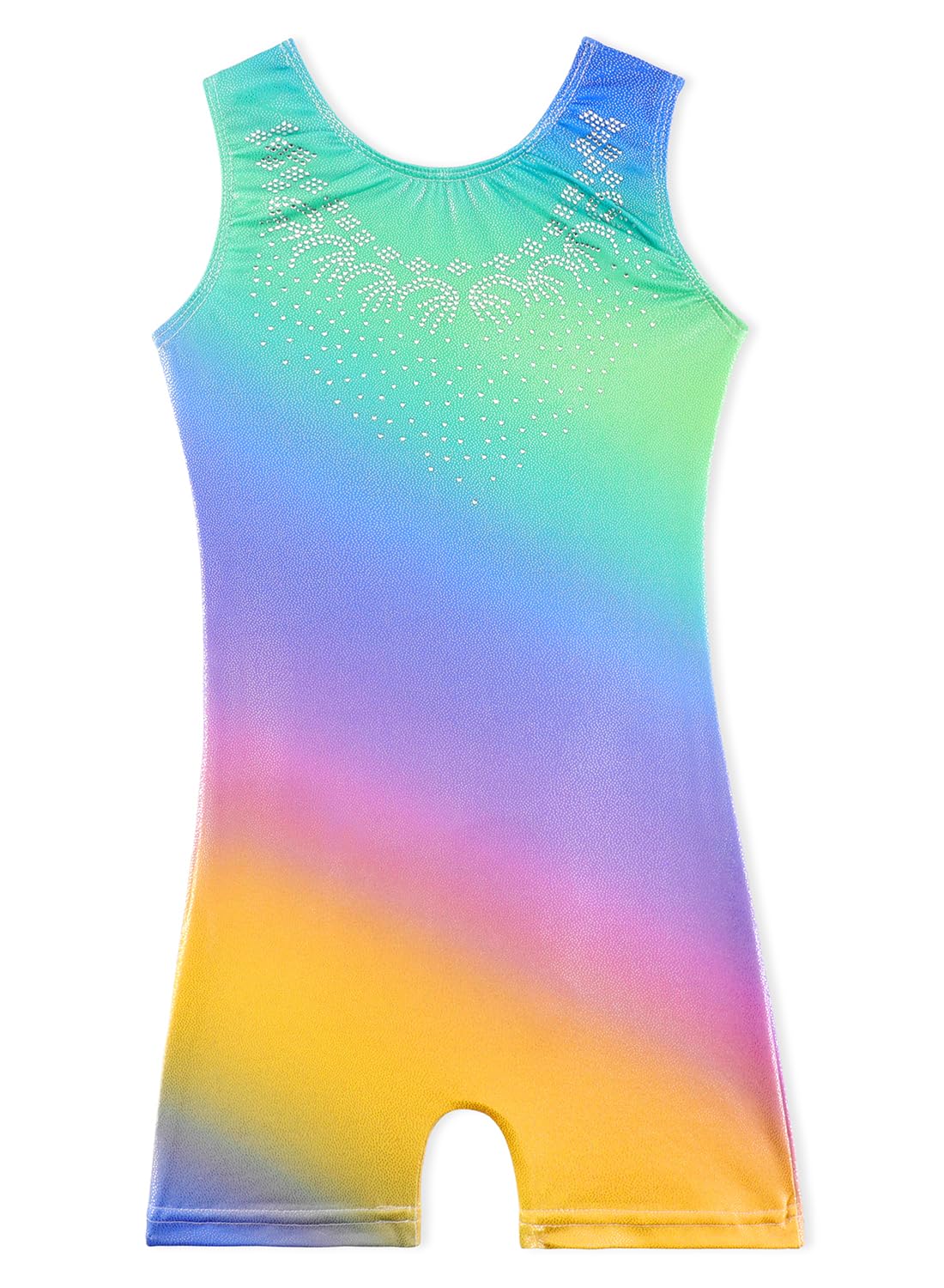 Belovance Leotards for Girls Gymnastics 6 7 Kid Child Dance Outfit Gradient Rhinestone Green Purple Biketard (Gradient Blue Purple, 6-7 Years)