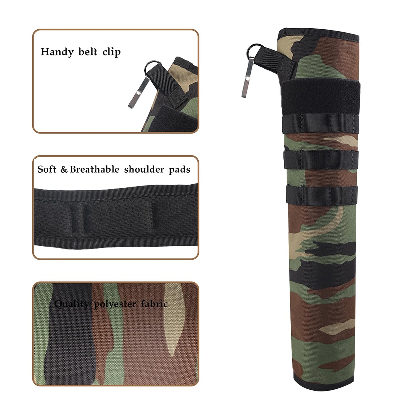 KRATARC Archery Lightweight Back Arrow Quiver Dual Use Foldable Compact Hip Arrows Bag with Molle System Hanged for Target Shooting (Woodland - Diameter 4'')