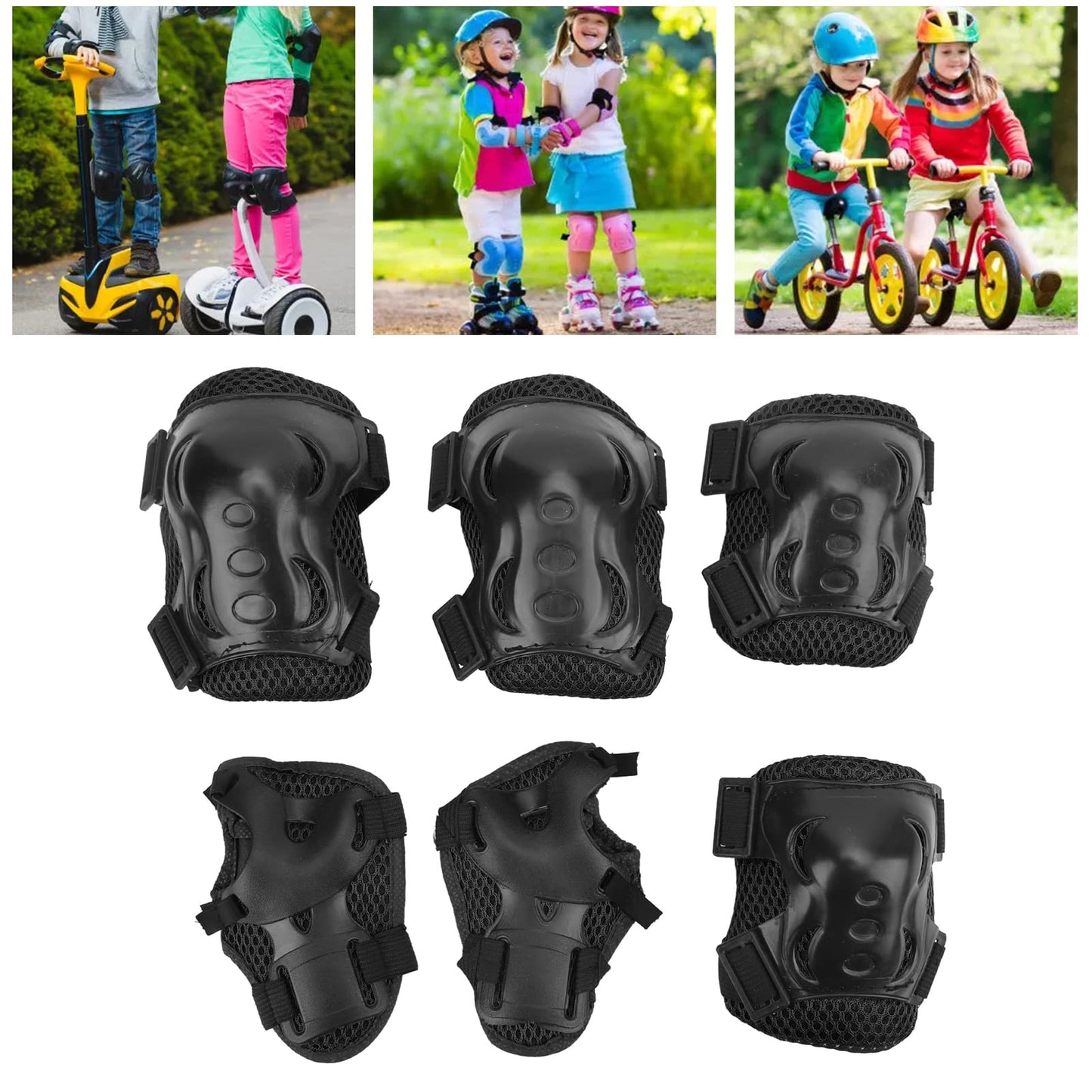 Jwthee 6PCS Kids Knee Pads and Elbow Pads Set for Kids 6-18 Years Old, Kids Protective Gear Set Skate Guards Roller Skate Accessories for Cycling, Inline Skating, Scooter Riding Sports (Black)