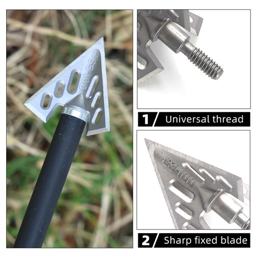 MOYJ 6 pcs/Box Broadhead Fixed Blade Arrow Tips Archery Crossbow and Compound Bow Outdoor Screw-in Hunting Tips Different 100/125 Grain Arrowhead （only Broadhead ） (s3-100)
