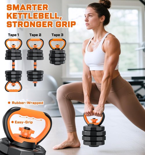 5-in-1 Adjustable Dumbbells, 88lbs Free Weights Set with Connector, Used as Kettlebells, Barbell, Push up Stand, Standard 1" Plates, Fitness Exercises for Home Gym Suitable Women/Men