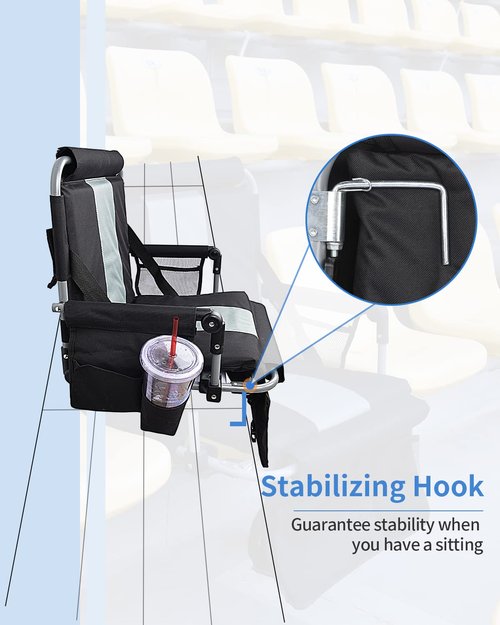 AOOXIMI Stadium Seats with Back Support, Folding Bleacher Seat with Cup Holders, Mesh Bags and Hide Hooks, Portable Wide Bleacher Chairs with Back and Cushion, Perfect for Sports Events and Concerts