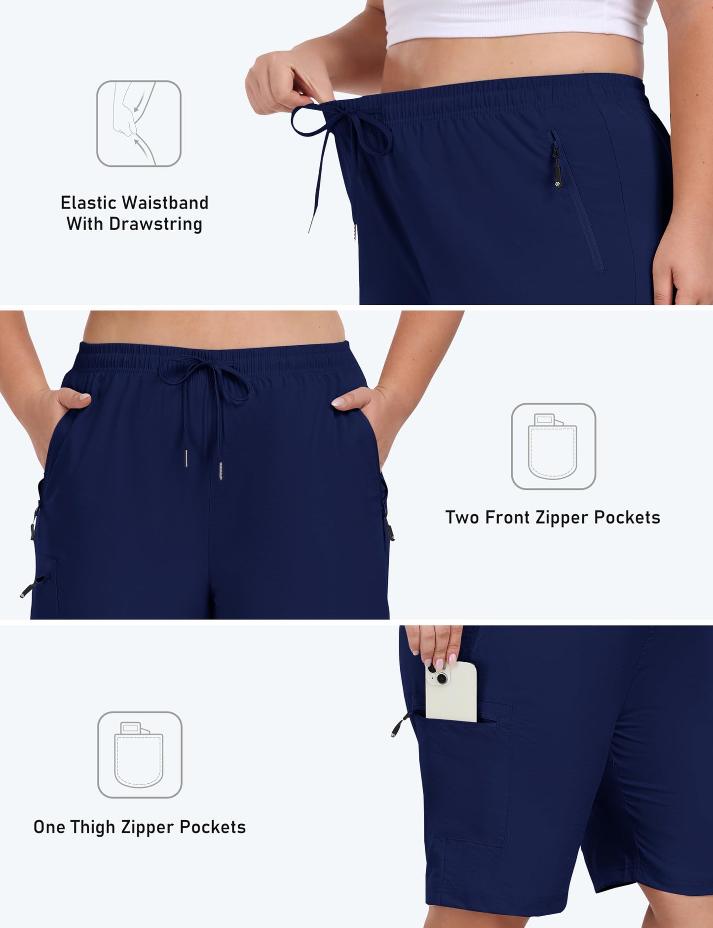 MoFiz Women's Plus Size Hiking Cargo Shorts Quick Dry Lightweight Summer Shorts with Pockets Navy 3XL