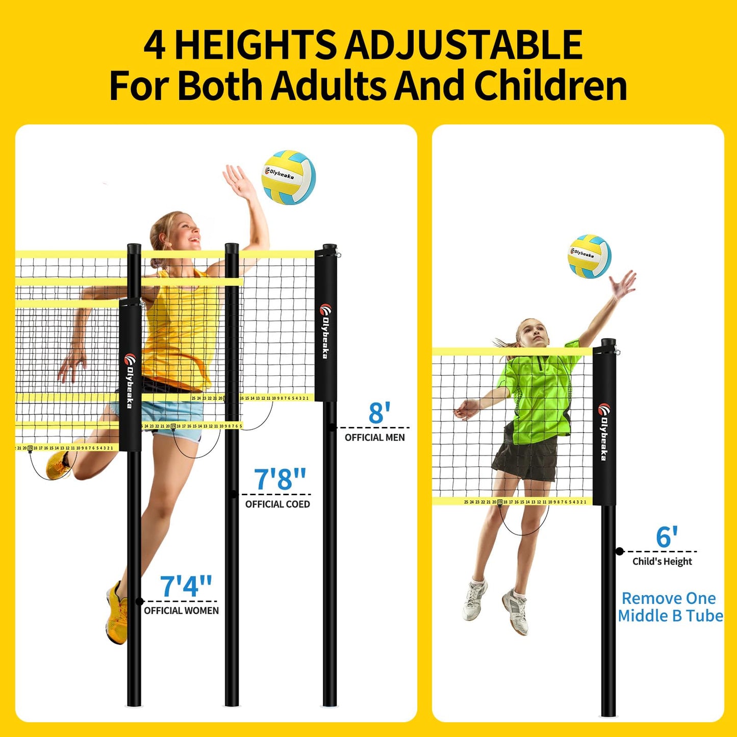20FT Outdoor Volleyball Net Set System for Backyard Beach with Anti-Sagging Net, Iron Adjustable Height Poles, Soft PU Volleyball and Pump, Carry Bag - Instant Set Up & Durable (Black)