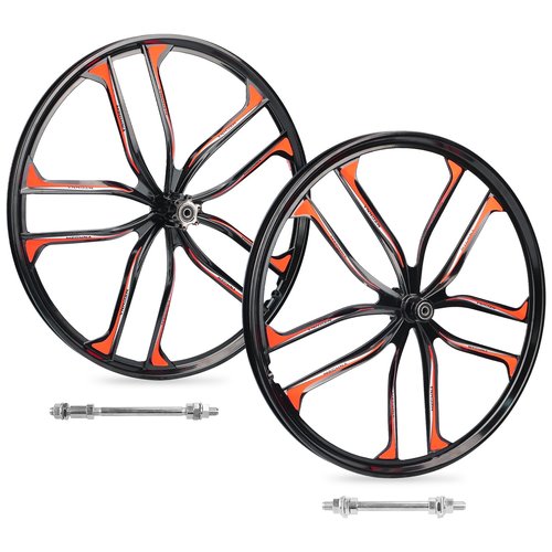 MEGHNA Bike Wheelset 10 Spokes Lightweight Aluminium 26 inch Integrated Wheel Compatible with 6 Bolts Disc Brake 7-12 Speed Thread Freewheel Hub for Mountain Bike Folding Bike (Black, 26 inch)