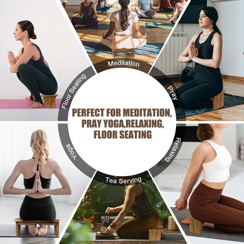 Elfzone Meditation Bench - Yoga Bench,Wooden Zen Meditation Stool Kneeling Bench for Mindfulness Practice Tea Ceremony and Relaxation Ergonomic Design for Comfort and Support Household，Dark Wood