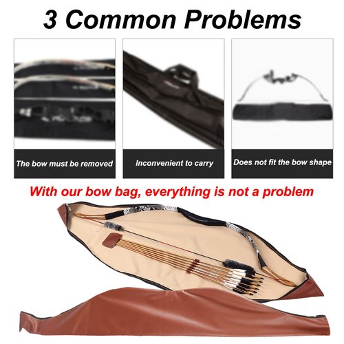 SOPOGER Archery Longbow Case 60 Inch - Traditional Long Bow Recurve Bow Case Leather A Piece Bow Carrying Bag for Outdoor Shooting Hunting