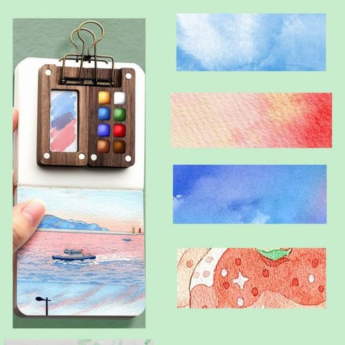 Tobios Watercolor Kit, Tobios Mini Watercolor Set, Pocket Artist Watercolors Travel Set,Portable Detachable Painting with Mini Paper Booklet and Paint