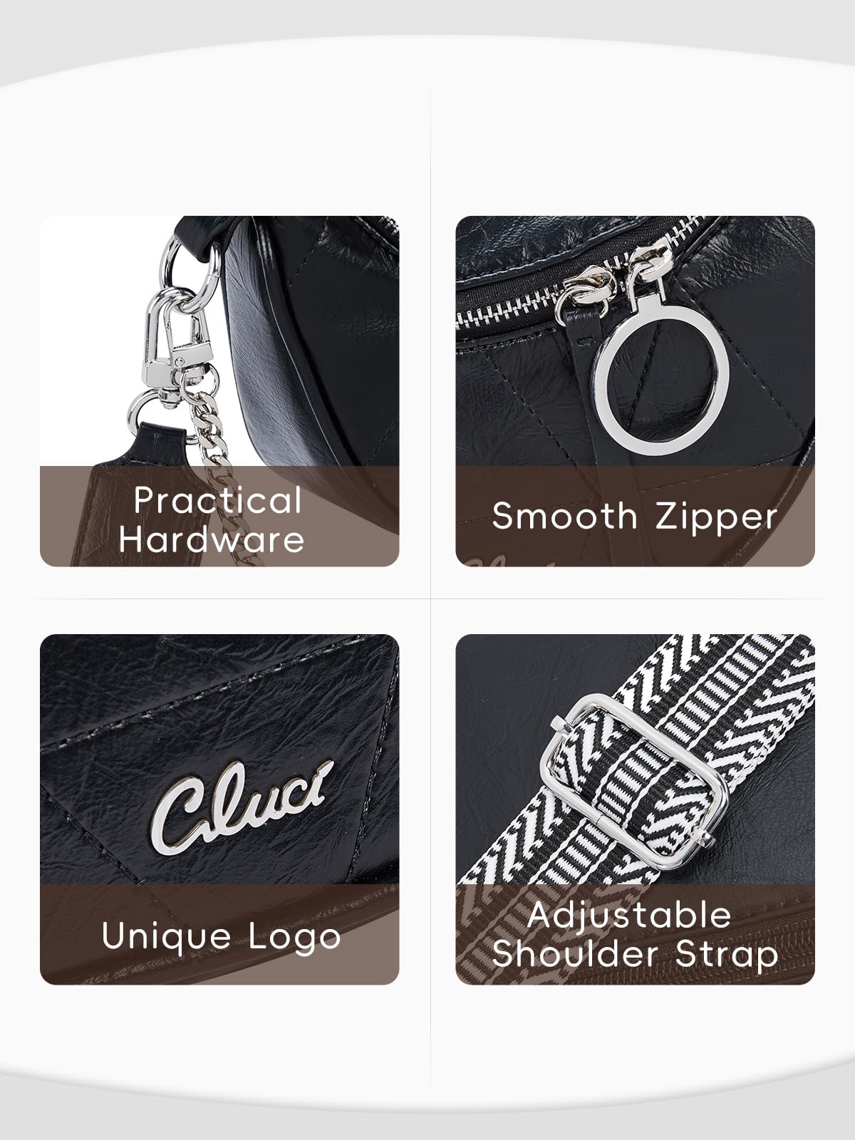 CLUCI Crossbody Bags for Women Fanny Pack Leather Sling Bag for Women Belt Bag for Women Cross Body Bag for Woman Crossbody Bag Travel Black