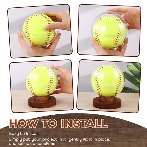 Leinuosen Softball Display Case Clear Ball Holder with Wooden Base Softball Holder Stand for Single Sports Ball Storage Collections Acacia Wood
